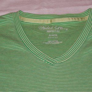 Get Ready for St. Patricks Day V-Neck Top Green and White Striped Size Ex Large.